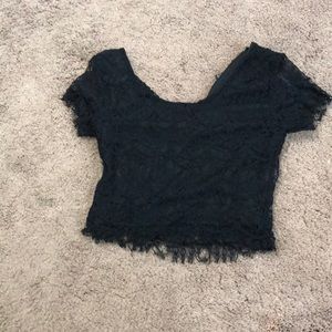 Crop black lace tee